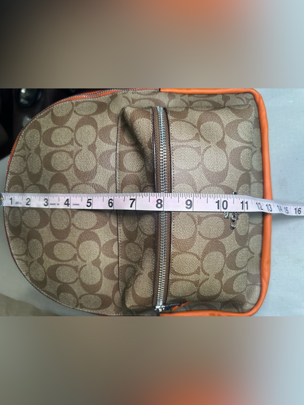 NWT Coach Signature Canvas Backpack with Orange Trim - Picture 9 of 11
